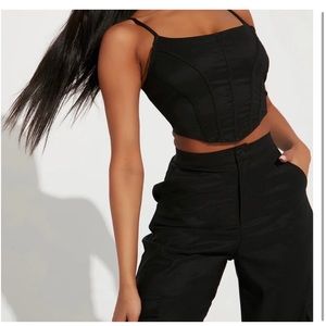 Black Satin Top and Pants Set NWT Size Medium